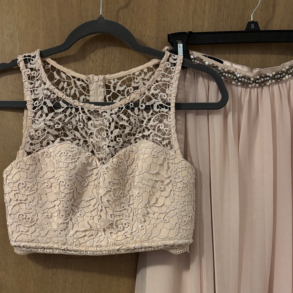 Lace Crop Top and Beaded Maxi Skirt Set